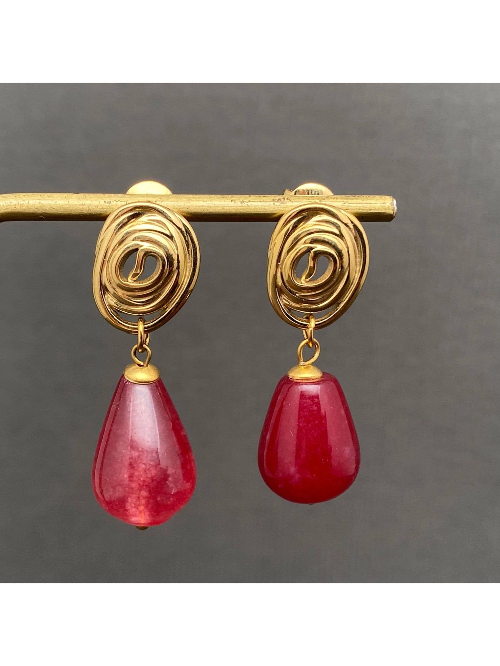Red Agate 18K Gold Plated Stainless Steel Earrings
